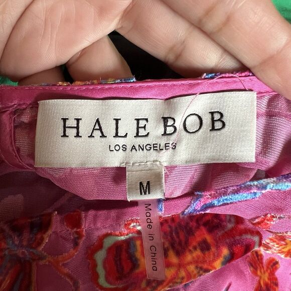 Hale Bob Top Medium Pink Floral Delyse Velvet Burnout Keyhole 3/4 Kimono Sleeves - Picture 2 of 11